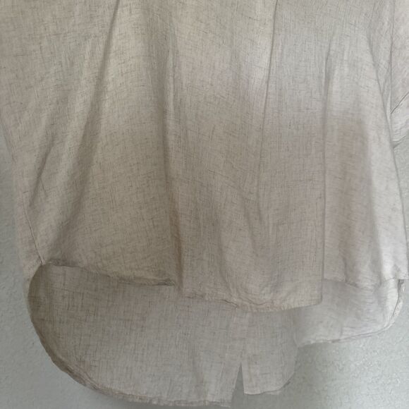 Linen Top Blouse Women's Size S Natural Neutral Beige Color V-Neck Button Back - Picture 7 of 9